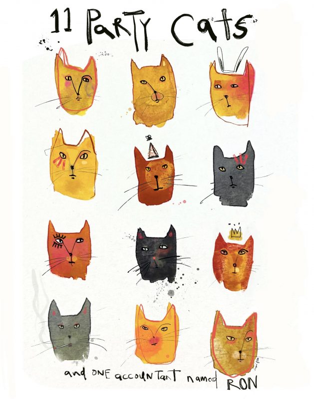 11 Party Cats — Paper Print by Jacqui Fehl